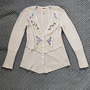 Free People Boho Lace & Sequin Sweater - Size L